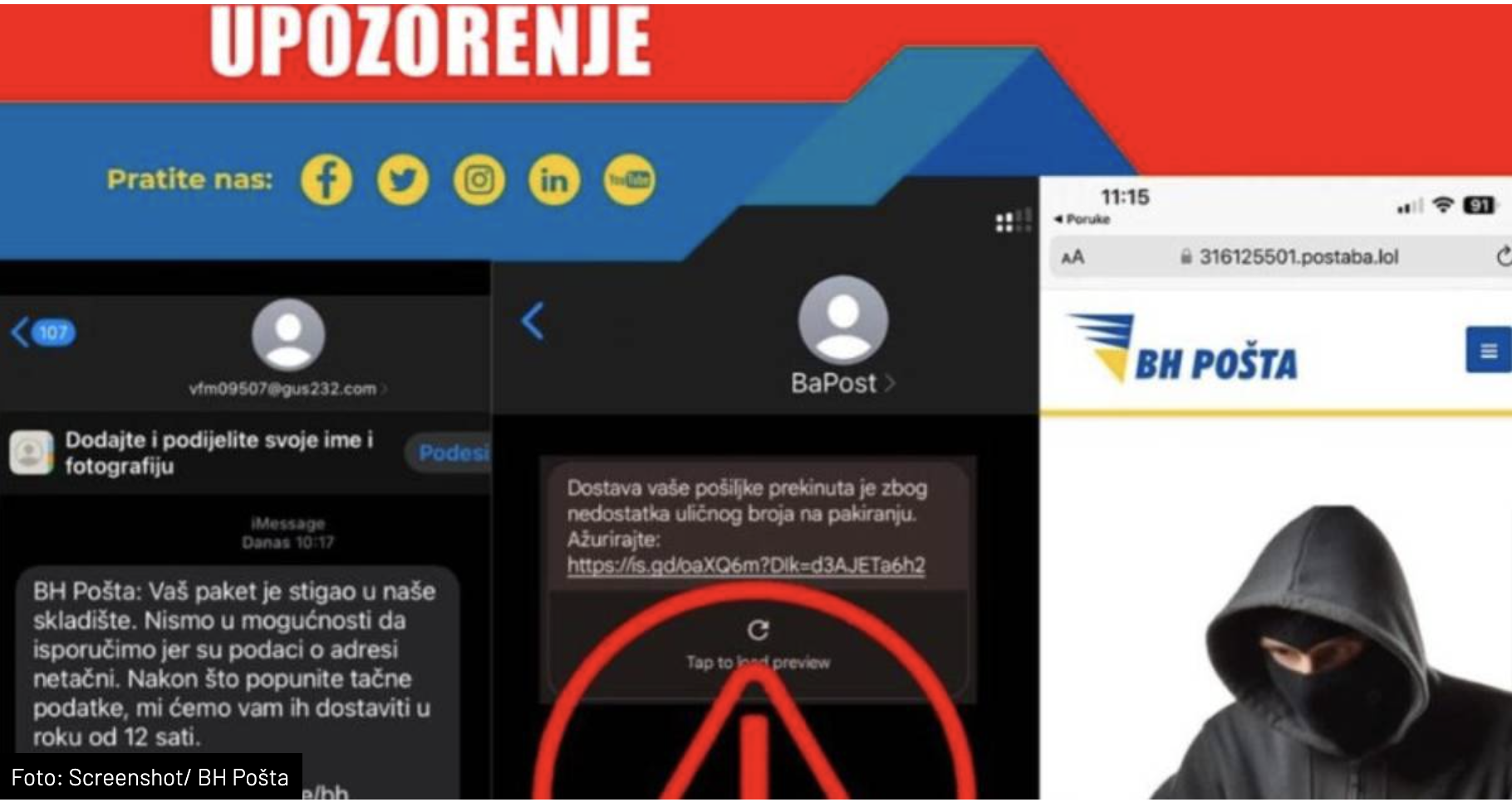 Upozorenje iz BH Pošte: Lažne SMS poruke o neuspjeloj dostavi pošiljke