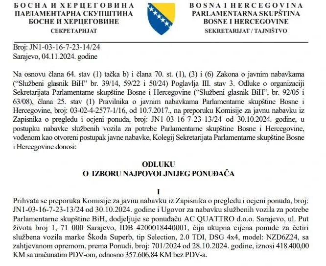 Odluka o izboru najpovoljnijeg ponuđača